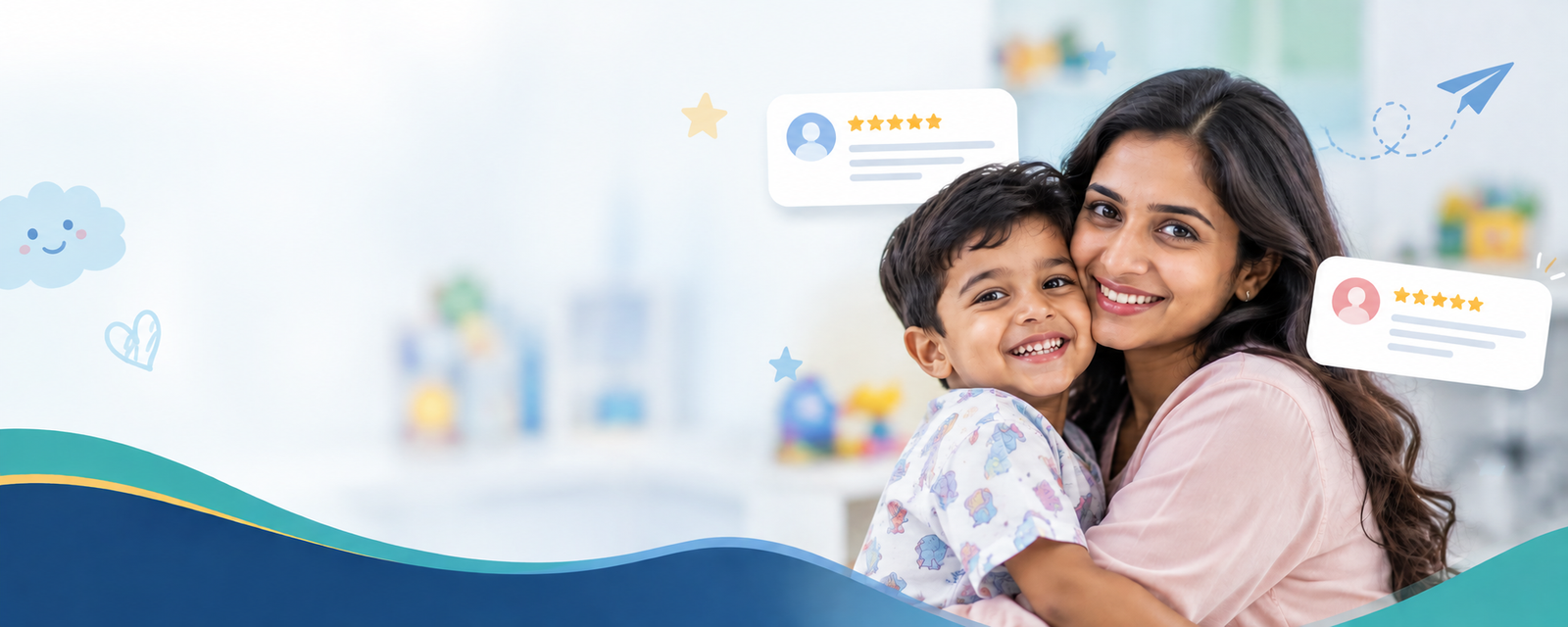 Happy parents sharing positive experiences after visiting a pediatric clinic